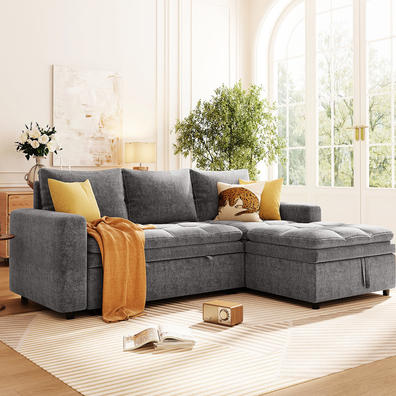 Lit convertible avec fonction de rangement efficace - idéal pour les appartements., Polyester gris