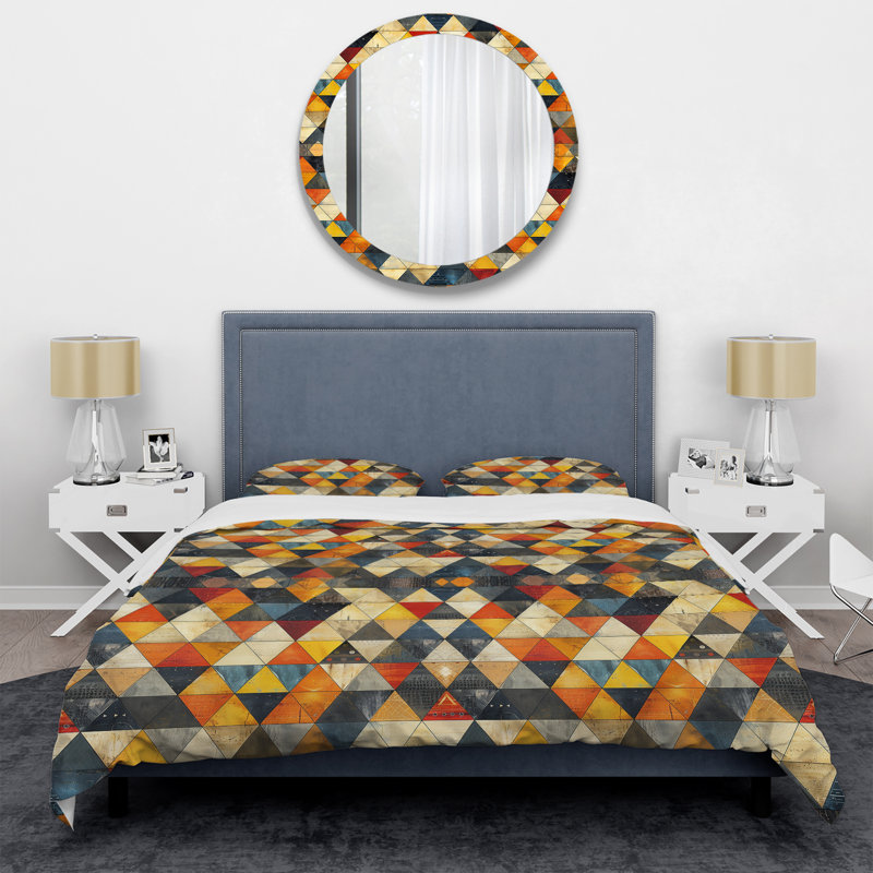 Ensemble de housse de couette géométrique orange et jaune, Housse de couette très grand + 2 taies décorativ
