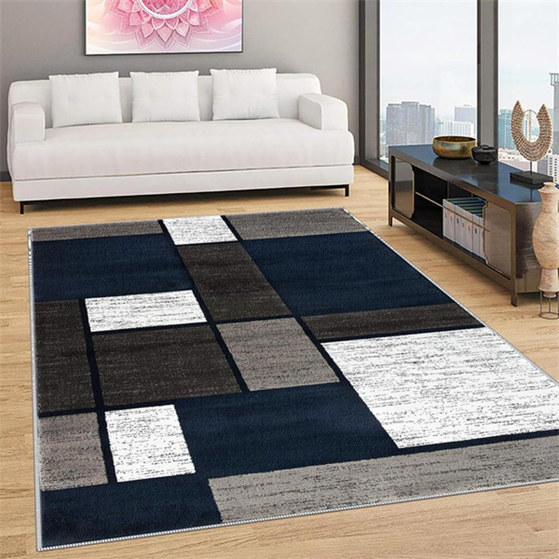 Tapis bleu marine Modern Modern Boxes, Rectangle 3 pi 4 po x 5 pi 4 po