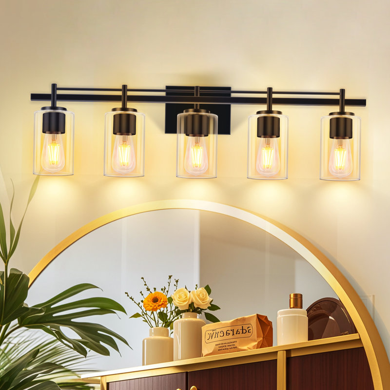 Luminaire de meuble-lavabo moderne avec applique murale élégante pour salle de bain (ampoules non incluses), 5, Noir mat