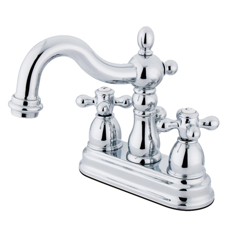 Heritage Centerset Bathroom Faucet with Drain Assembly, Polished Chrome, Cross