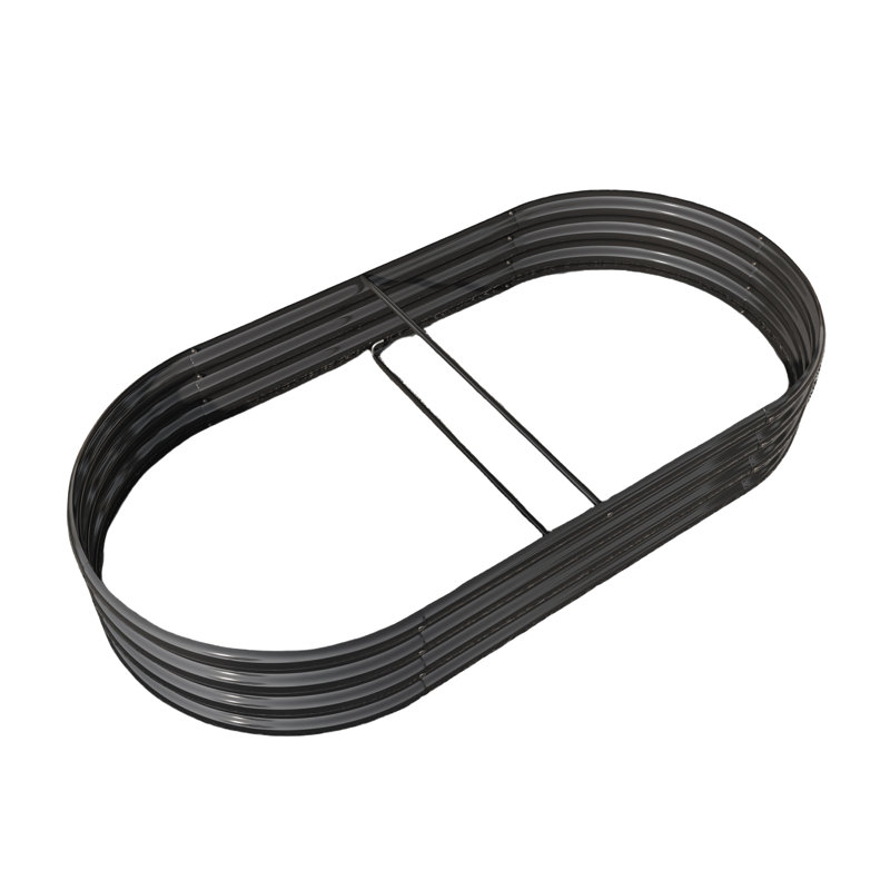 Oval Metal Raised Garden Bed (Silver), Black, 11.42" H x 44.68" W x 88.98" D