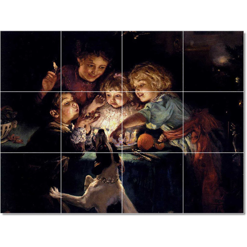 24" x 18" Ceramic Painting Decorative Mural Tile 6" x 6", Arthur John Elsley Children W22368