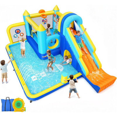 Château gonflable gonflable, grande cour de glissade d'eau 15-en-1 pour les enfants de 3 à 12 ans, château de saut extérieur / intérieur avec zone de saut
