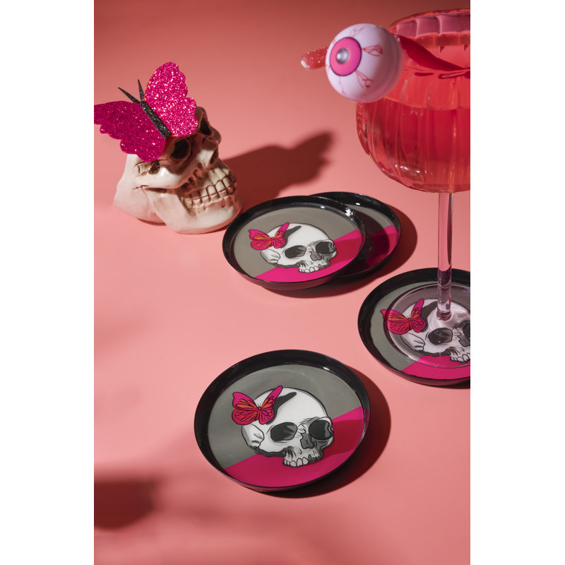 Ensemble de 4 sous-verres en métal Midnight Flutter Skull