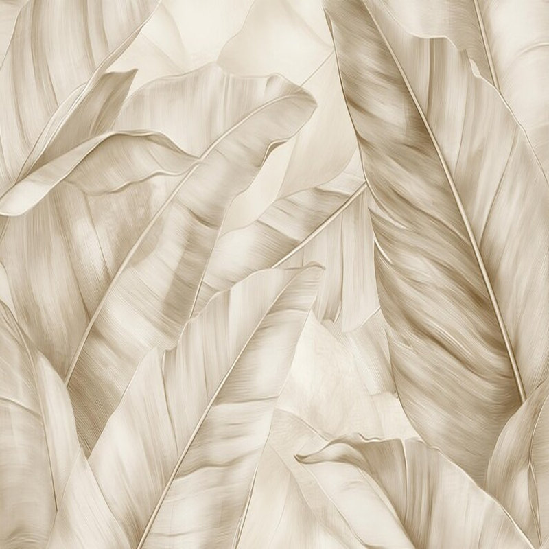 Murale beige feuilles de bananier tropical, L 108 po x l 96 po