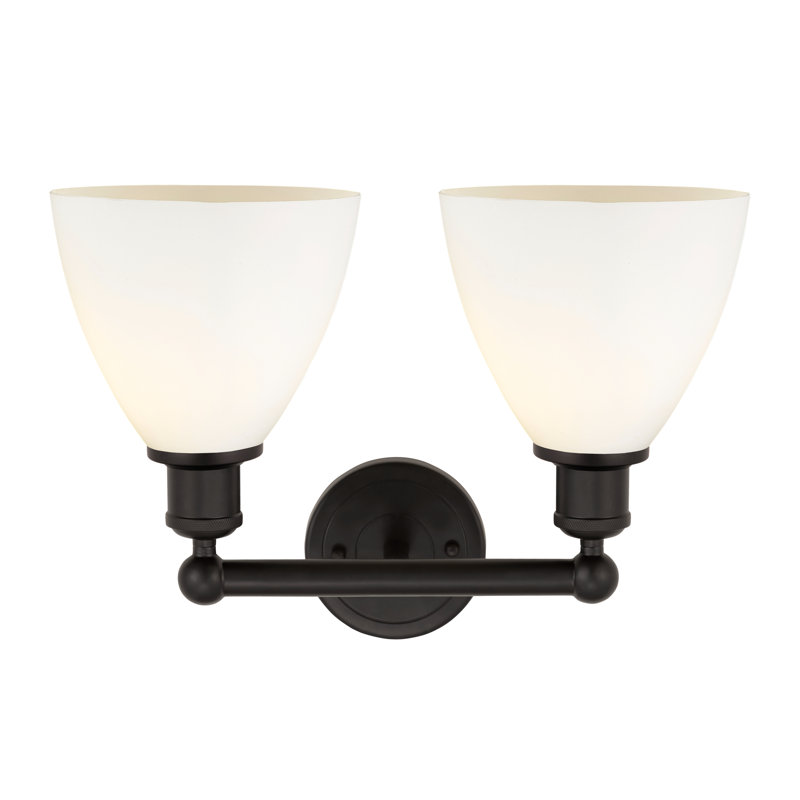Éclairage pour meuble-lavabo en verre 2 lumières 16,5 pouces Alorah, Blanc mat, Bronze huilé