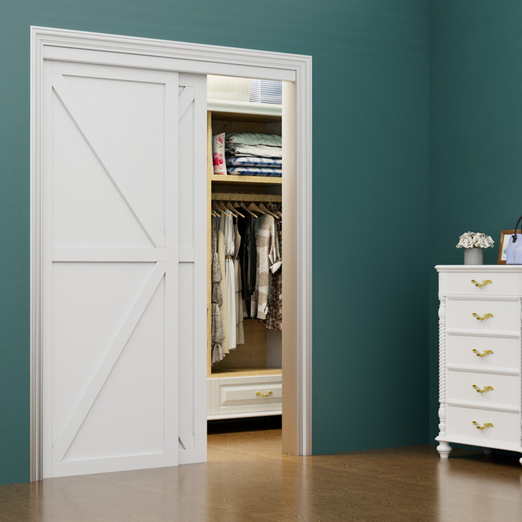 Paneled Manufactured Wood Prefinished Sliding Closet Door with Hardware Kit Set