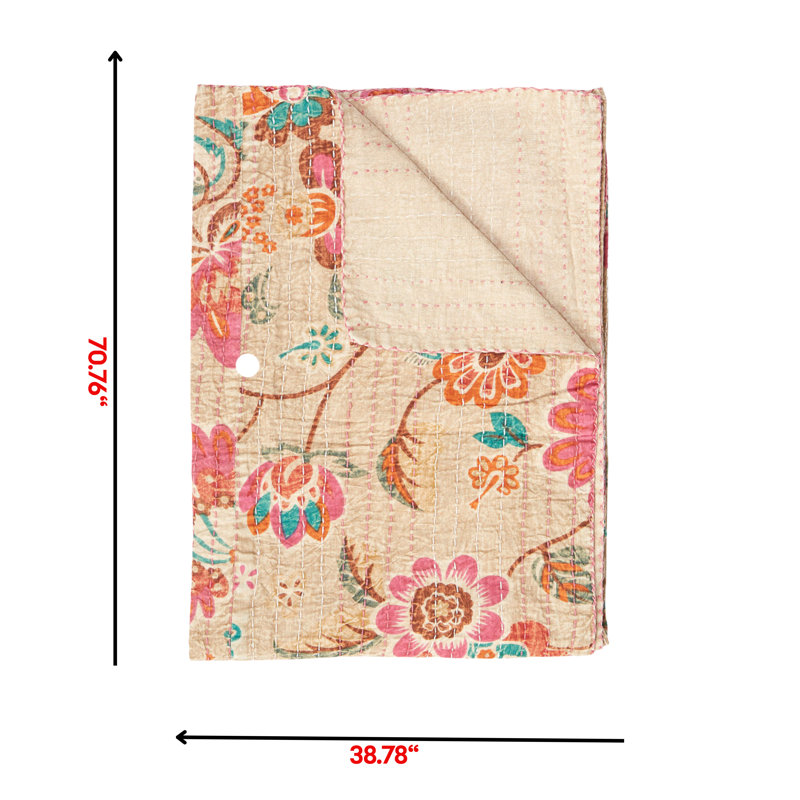 Jeté en soie, L 69,77 po x l 49,79 po, Floral orange / vert