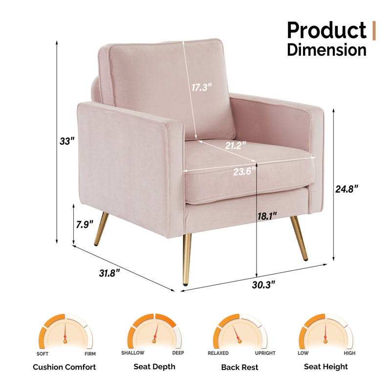 Fauteuil club l 35 po Bernardston, Velours rose