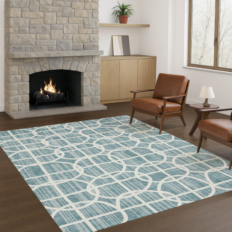 Machine Washable Indoor/Outdoor Chantille ACN2769 Geometric Rug, Teal, 5' x 7'6"
