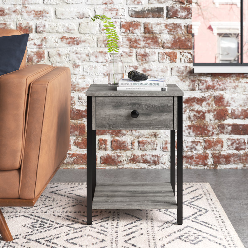 Table de bout Josie, table d'appoint avec tablette de rangement et tiroir Josie, Gris