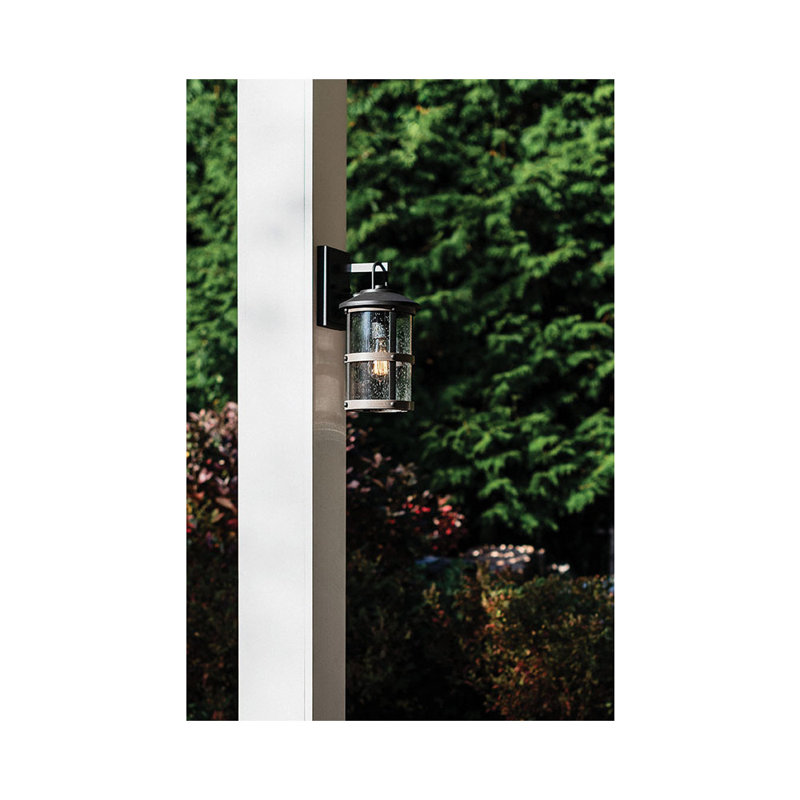 Lakehouse Aged Zinc/Driftwood Gray Seeded Glass Outdoor Wall Lantern, 14.5" H x 7.25" W x 8.5" D, Black