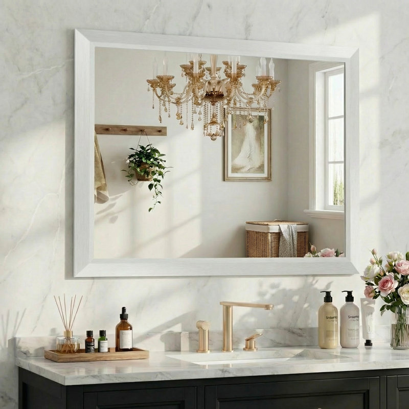 Lunara Belveled Edged Accent Rectangular Bathroom Wall Mirror with Tempered Glass & Rust-proof Aluminimn Framed, 40" x 36"