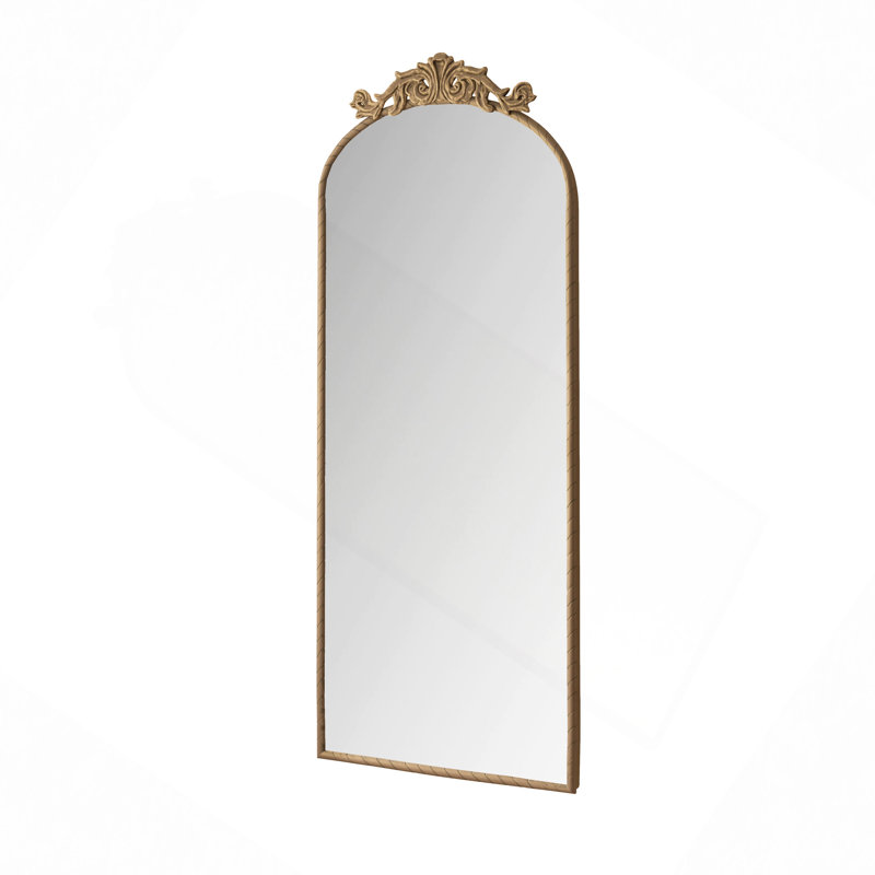 58"X24" Arched Full Body Mirror With Vintage Ornate Carved Applique On Top, Hanging Wall Mounted Mirror, For Living Room Bedroom Retro Home Decor Mirror