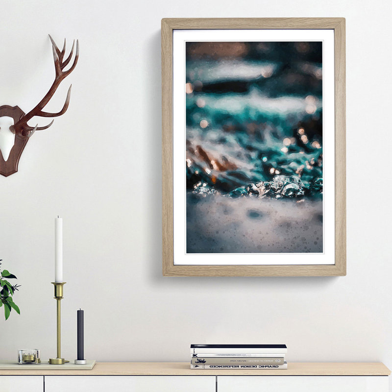 Splash of Water in Abstract - Picture Frame Graphic Art Print, 87cm H x 62cm W x 2cm D, Oak Framed