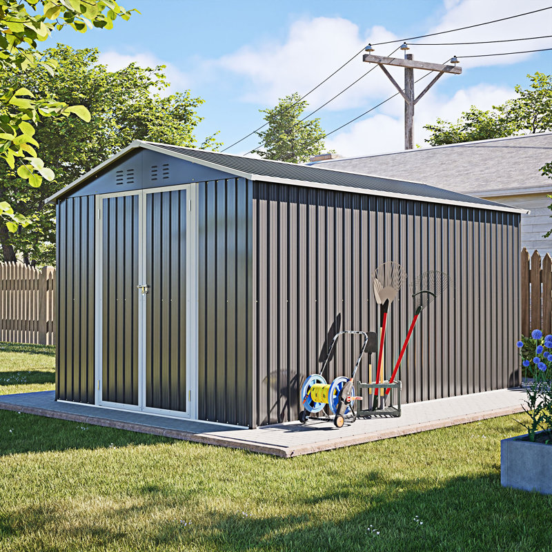 Outdoor Lockable Secure Metal Shed, Gray