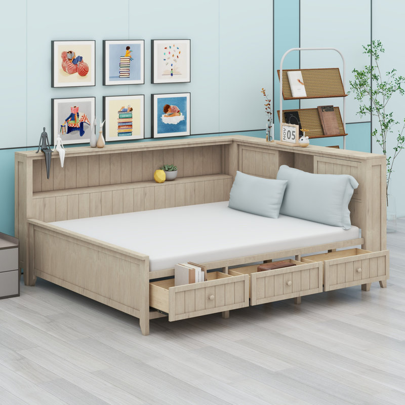 Daybed With Storage Shelves And 3 Drawers, Full