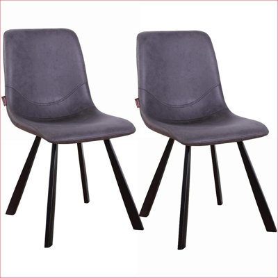 Set of 2 Mid Century Modern Dining Chair Seating for Adults, Slate Gray Upholstered Chairs with Brushed Silver Metal Legs for Indoor Kitchen &amp; Dining Room