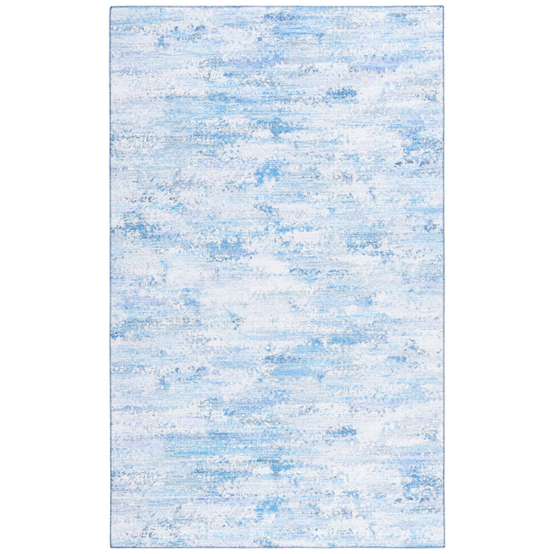 Tapis abstrait en polyester tissé à la machine gris / bleu Askersund, Rectangle 3 pi x 5 pi