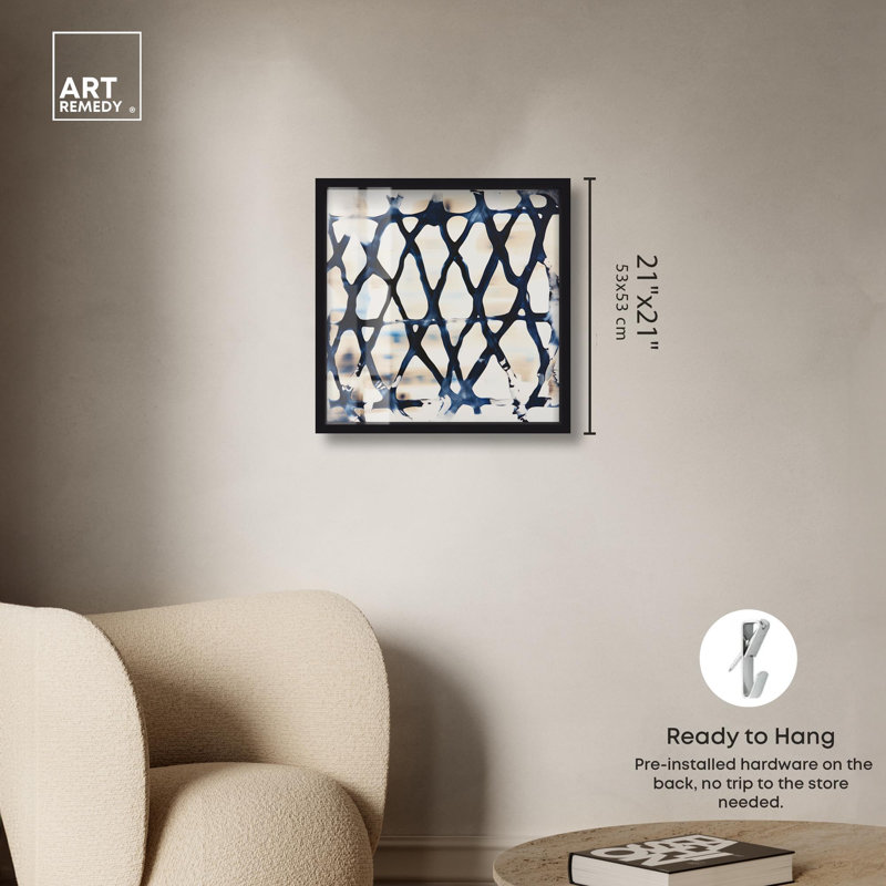 Impression de boîte-cadre décorative bleu foncé entrelacé II par Art Remedy, H 21 po x l 21 po, Noir