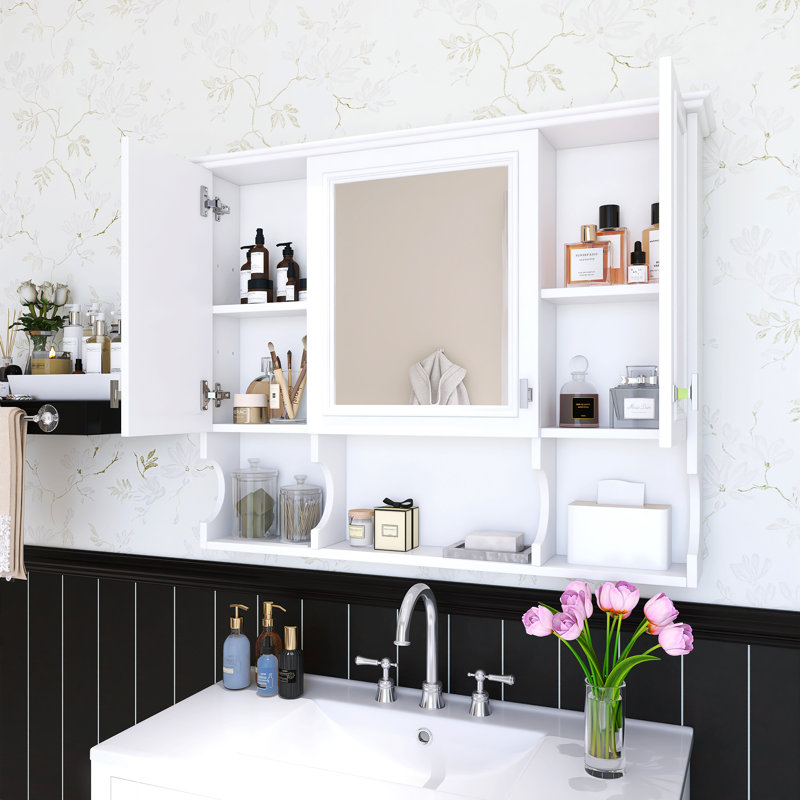 35 po Armoire à pharmacie avec miroir de salle de bain Largeur, armoire de rangement de salle de bain avec miroir, Blanc