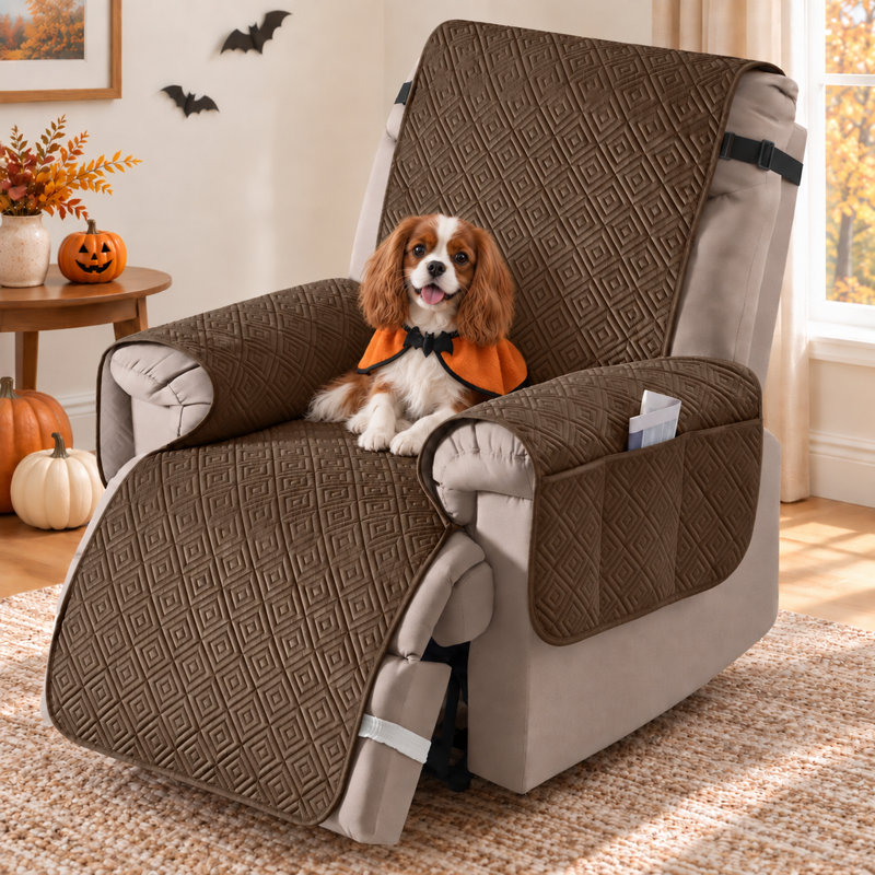 Housse de canapé inclinable en velours imperméable Wildee, Grand l 30 po, Velours café