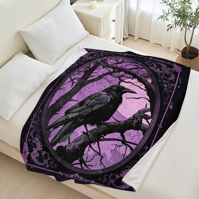 Jeté en flanelle JYK Halloween, Raven Oval Frame