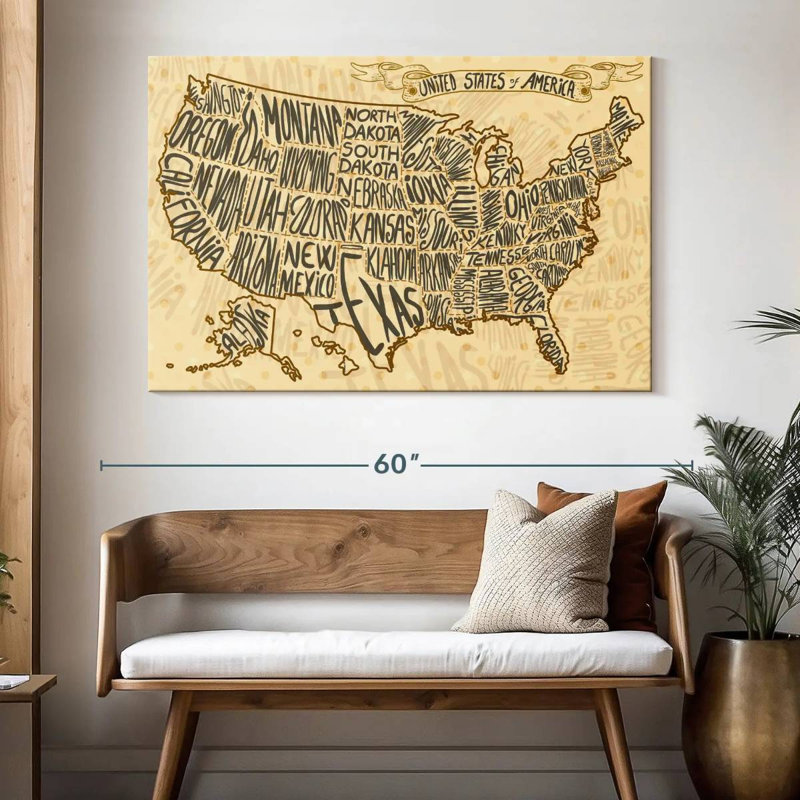 Carte des États-Unis à Aliaz, H 34 po x l 51 po