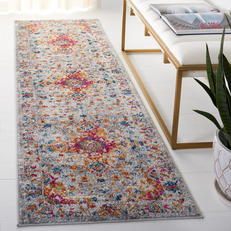 Tapis gris / fuchsia Felty 154, Tapis de couloir 2 pi 3 po x 8 pi