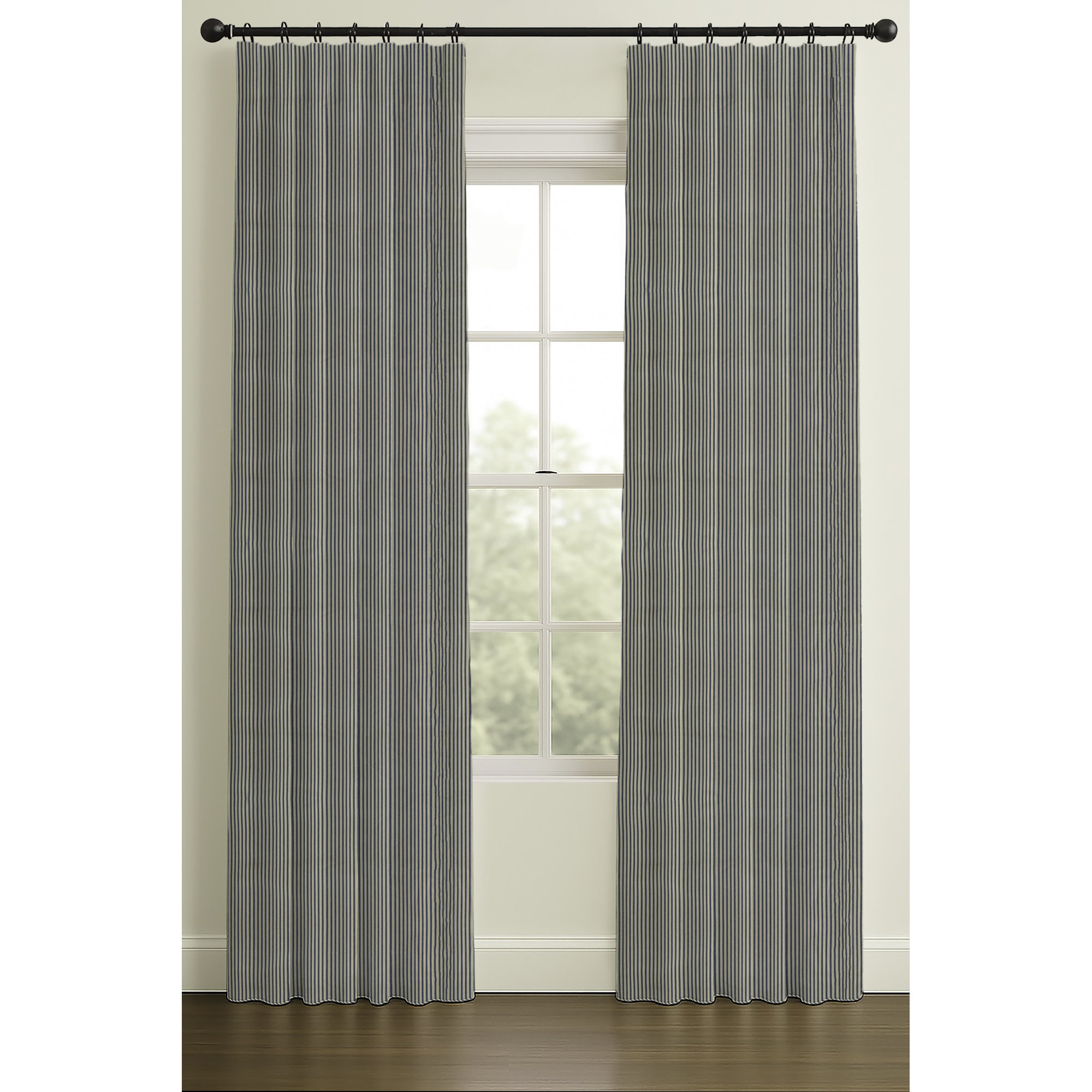 132" Rod Pocket/Back Tab Double Lining Cotton Monroe Dark Blue, 33" W x 96" L, Blackout, Inverted Pleat