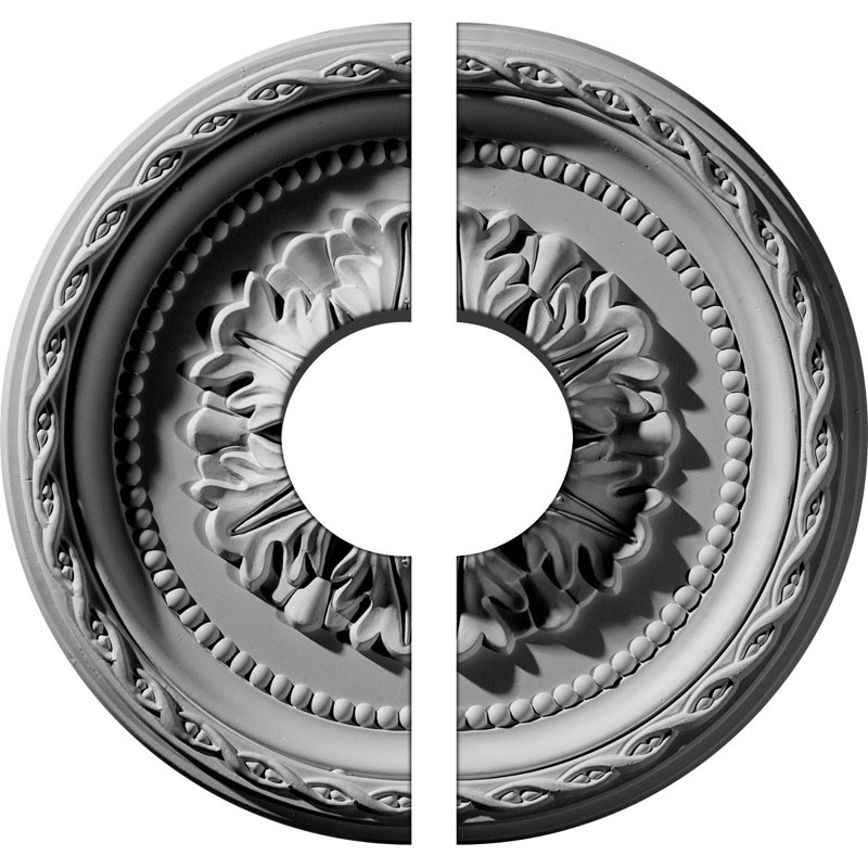 Endurathane Palmetto Ceiling Medallion, 11 1/2"OD x 3 1/2"ID x 1"P (Fits Canopies up to 3 1/2"), Two Piece, Factory Primed