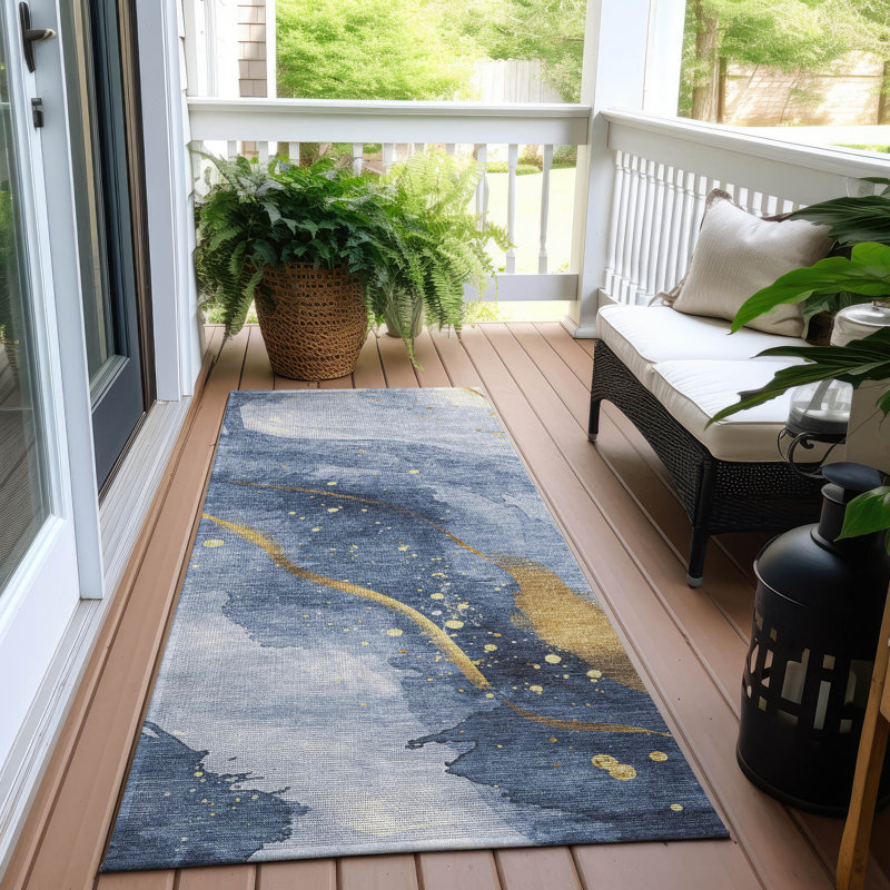 Tapis bleu intérieur / extérieur lavable à la machine Claudian ACN1529, Runner 2'3" x 7'6"