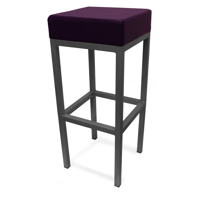 Cordish Upholstered and Faux Leather Bar Stool with Steel Frame, Purple