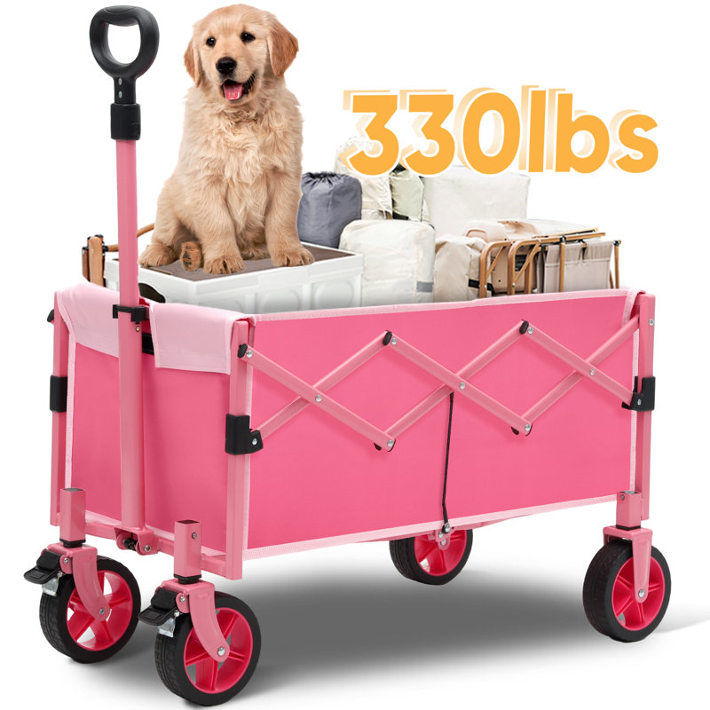 Chariot pliable de chariot pliable avec une capacité de poids de 330 lb, chariot de jardin pliant robuste et léger avec de grandes roues de plage tout-terrain,