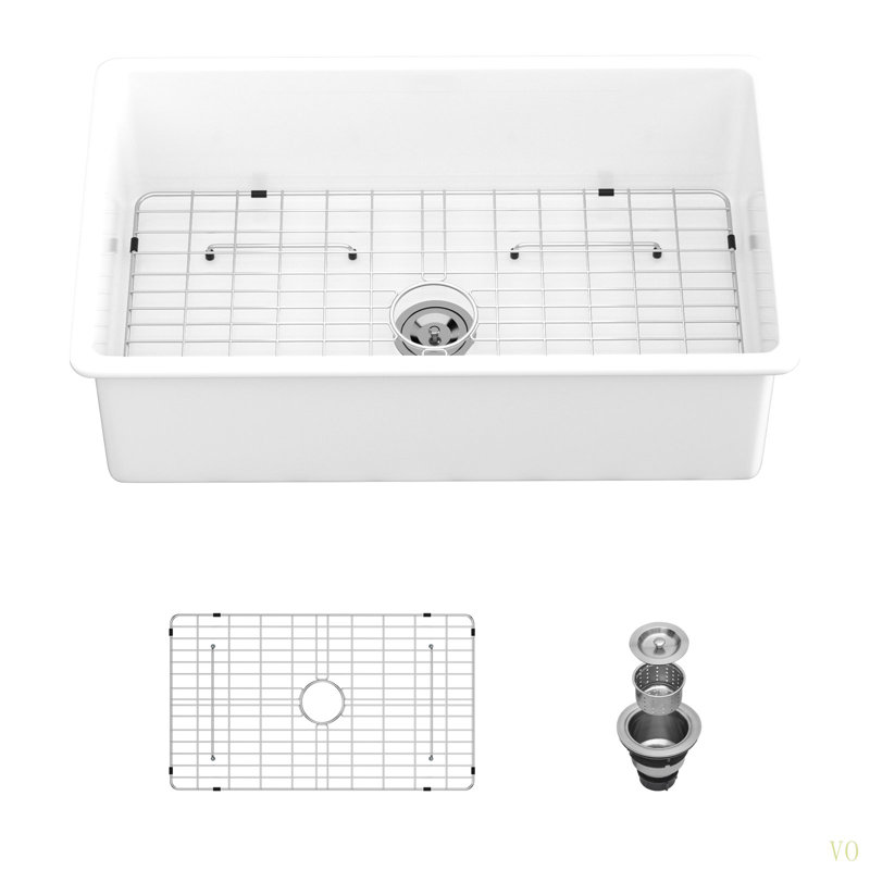 32" Undermount Single Bowl Ceramic Kitchen Sink - Dual Mount  Ceramic Rectangular Deep Single Bowl Sink Basin