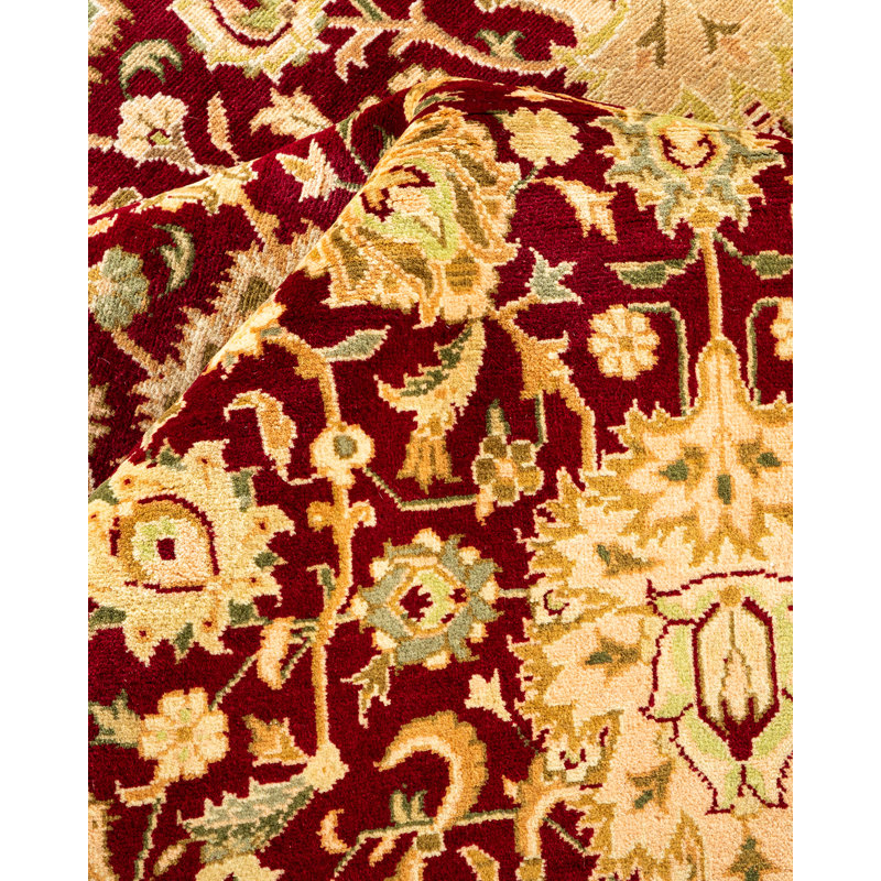 Tapis rouge / brun noué à la main de conception unique 8 pi 3 po x 10 pi 4 po Trudis Mogul