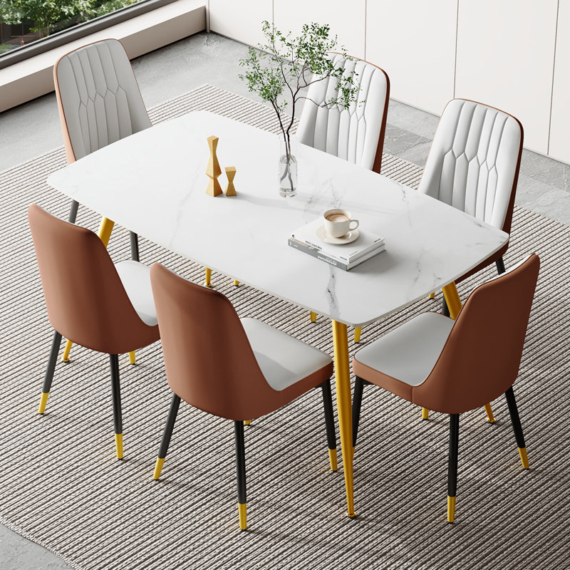 Ensemble repas en marbre, Or, Gris clair / Brun, 7