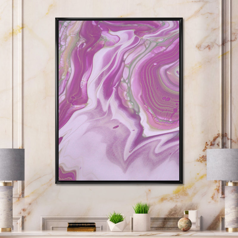 «Pink Marble Waves I», peinture sur toile, H 40 po x l 30 po x P 1,5 po, Cadre flottant noir