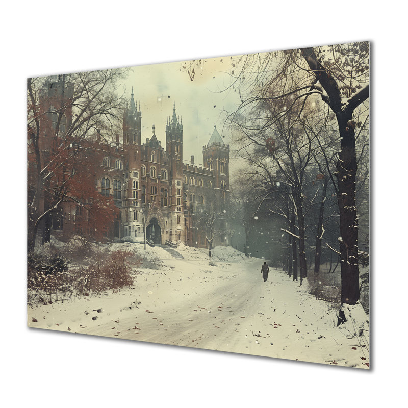 Monochromes gris Université, bâtiments, charme d'hiver, Sans cadre, H 16 po x l 32 po