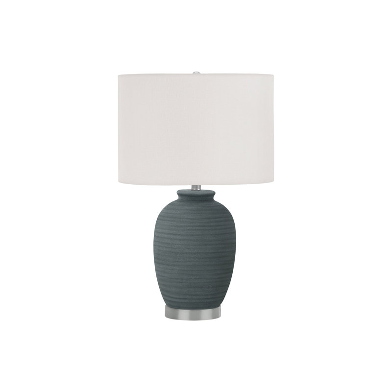 Lighting, H 24 po, lampe de table, bleu, ivoire / abat-jour crème, contemporain