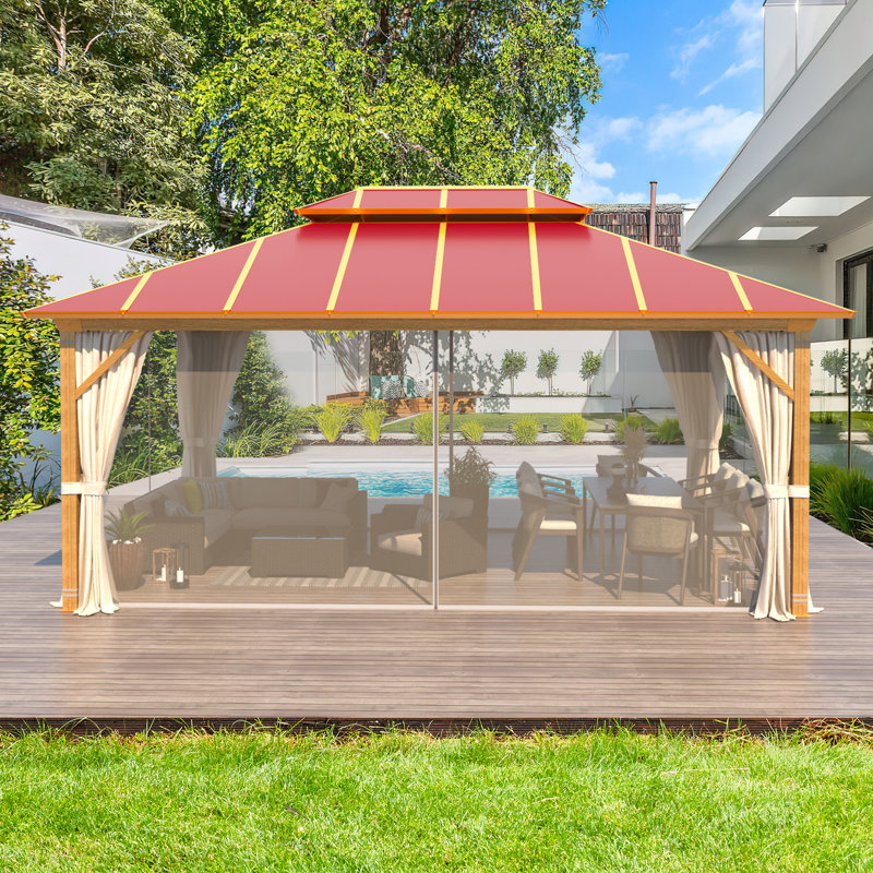 16 Ft. W x 12 Ft. D Aluminum Patio Gazebo, Red