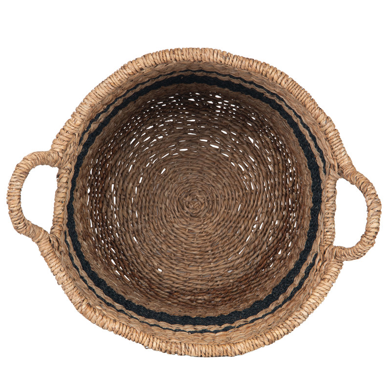 Panier de rangement décoratif rond à rayures avec poignées Abaca, naturel et noir
