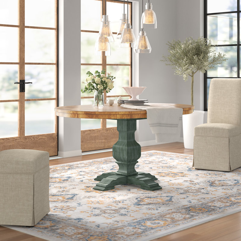Marcotte Extendable Oval Solid Wood Dining Table, Antique Sage