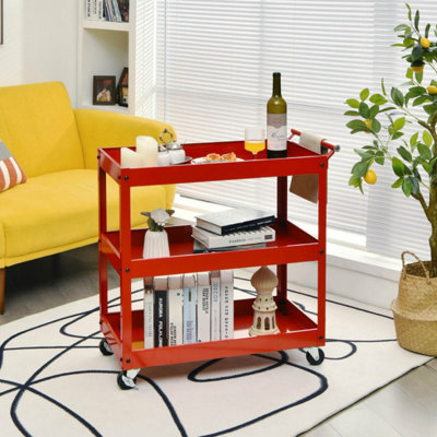 3-Tier Utility Cart With Steel Frame And Four Wheels