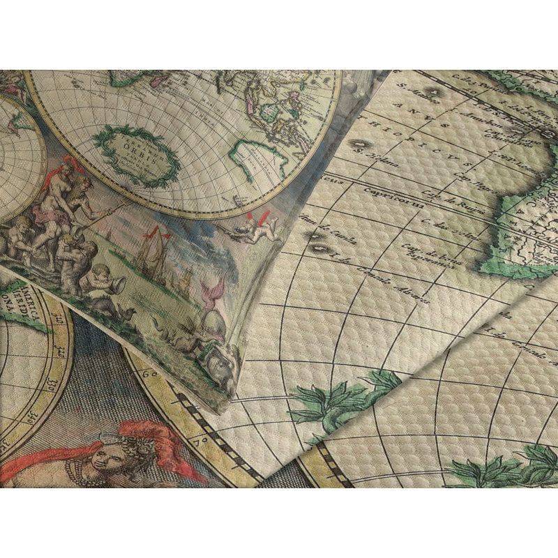 Ambesonne World Map Bedspread Antique, King Bedspread + 2 Standard Shams
