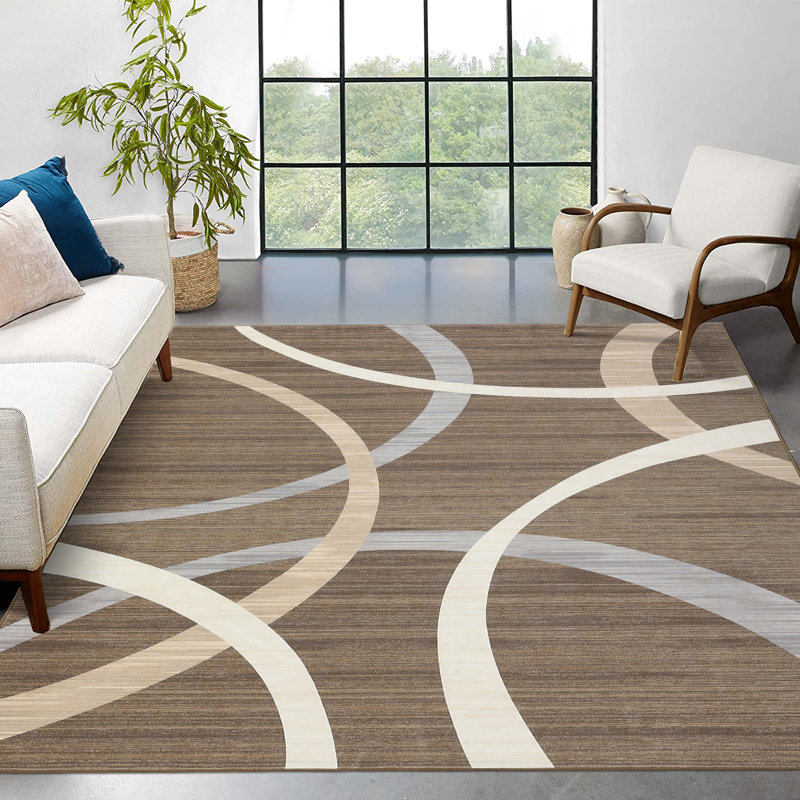 Tapis moderne à motif géométrique antidérapant à faible épaisseur et lavable à la machine, Rectangulaire 8 pi x 10 pi