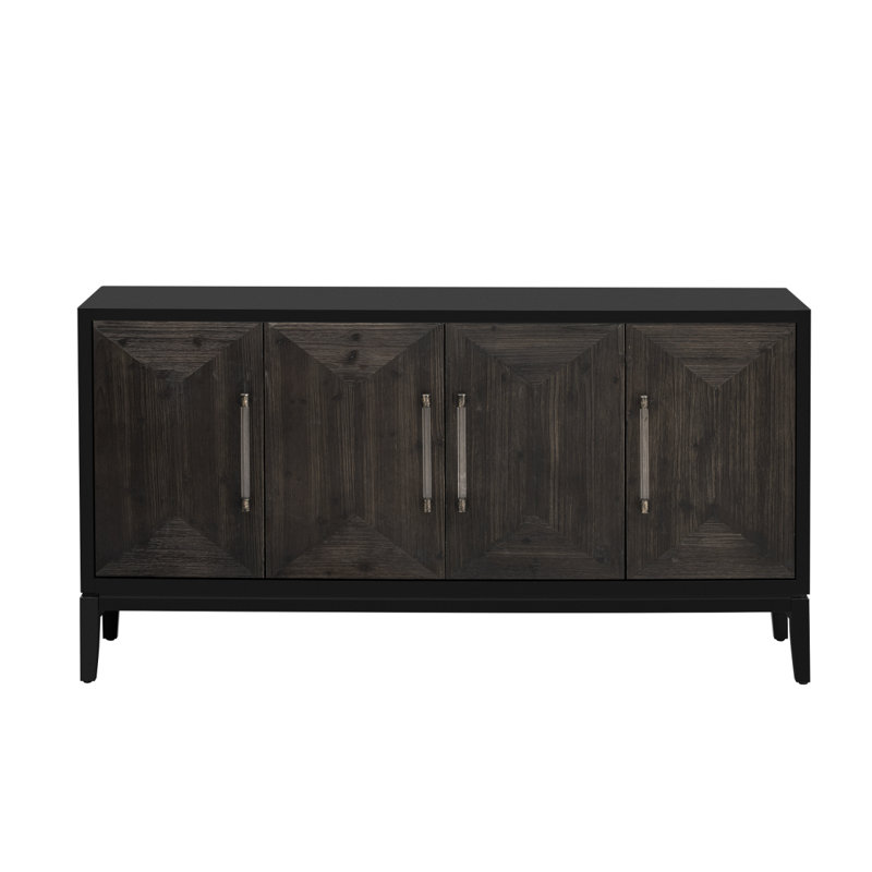 Buffet polyvalent à quatre portes avec portes brossées et placage de sapin, avec des poignées élégantes, parfait pour divers espaces.