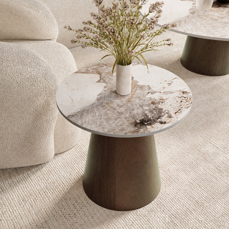 Table de bout décorative moderne en pierre et en bois massif Brayden, H 20,39 po x l 19,68 po x P 19,68 po, Pandora