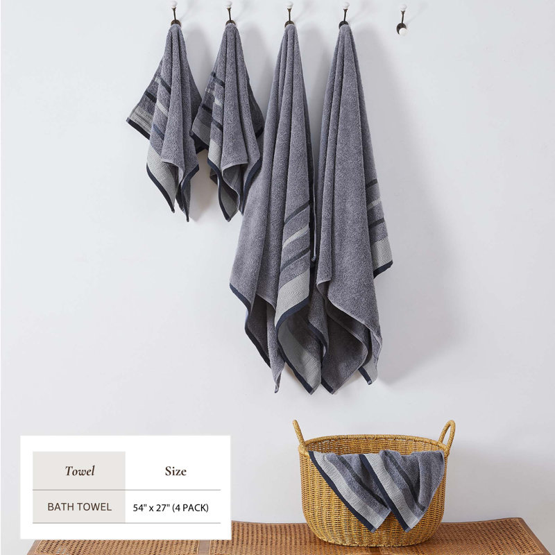 Deanthony Luxury Cotton Decorative, Bath Towels - 4 Pack, Chambray Blue/White/Navy Blue